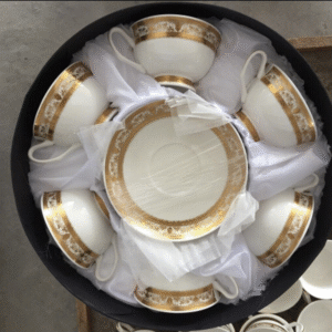 Bone china tea cups and saucers 12 piece gold trim set