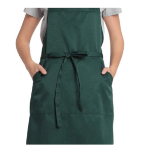 Dark green bib apron with two pockets