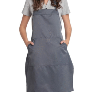 Dark grey bib apron with two pockets