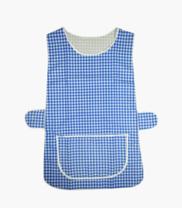 Gingham blue tabard apron with large front pocket