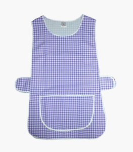 Gingham check lilac tabard apron with front pockets