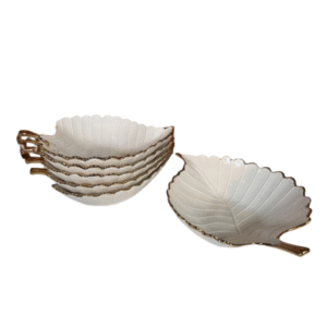 White gold serving dish platter bowl with gold rim