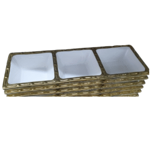 White gold serving dish platter bowl with gold rim