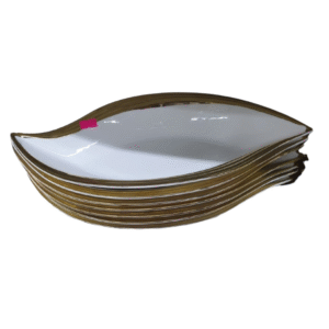 White gold serving dish platter bowl with gold rim