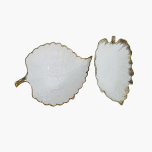 White gold serving dish platter bowl with gold rim