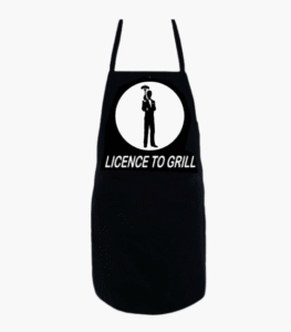 Licence to Grill black chef apron with two pockets