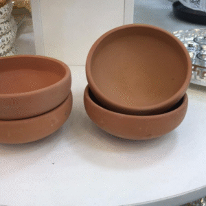 Set of 4 plain handcrafted clay bowls for rice, curry and soup