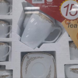 Porcelain tea coffee cups set with teapot and saucers