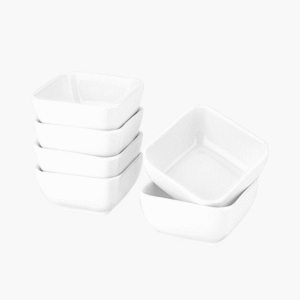 6 pack of small white square ceramic dip bowls