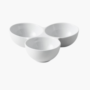 White 3 dip round porcelain serving bowl for sauces