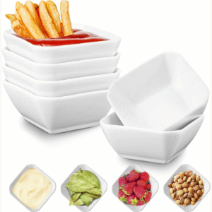 6 pack of small white square ceramic dip bowls