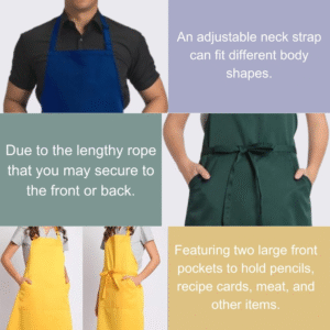 Royal blue bib apron with two pockets