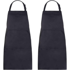 Black adjustable unisex bib apron with two front pockets