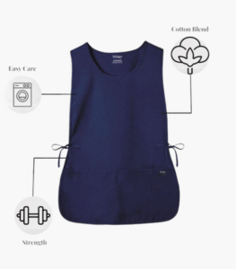 Navy cobbler apron with deep front pockets