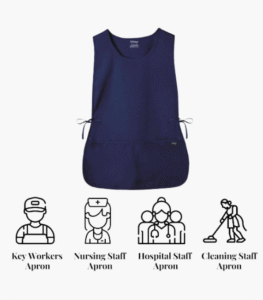 Navy cobbler apron in bulk with deep front pockets