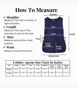 Navy cobbler apron in bulk with deep front pockets