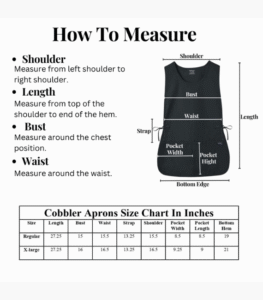 Black cobbler apron with deep front pockets