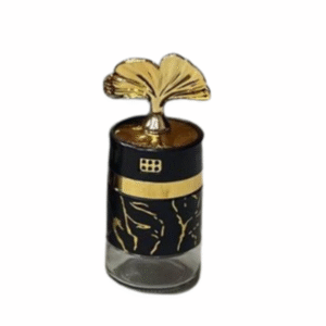 Set of 2 marble designed spice jars with gold lids
