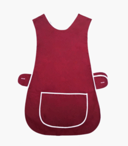 Burgundy tabard apron with large front pocket