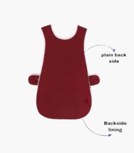 Burgundy tabard apron with large front pocket