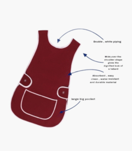 Burgundy tabard apron with large front pocket