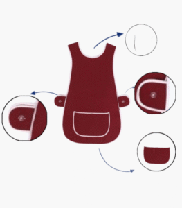 Burgundy tabard apron with large front pocket