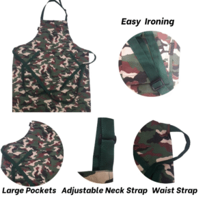 Camouflage bib apron with two pockets