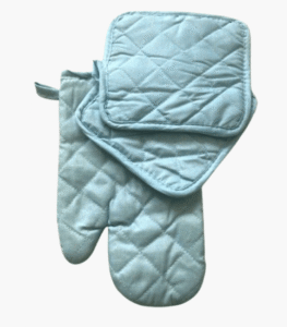 Oven mitt and pot holder set in quilted cotton