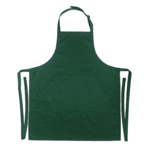 Dark green bib apron with two pockets
