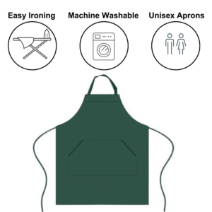 Dark green bib apron with two pockets