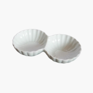 Round decorated white two section porcelain serving bowls