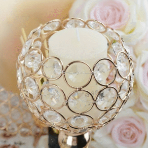 3 arm gold crystal scroll candelabra with hanging crystals