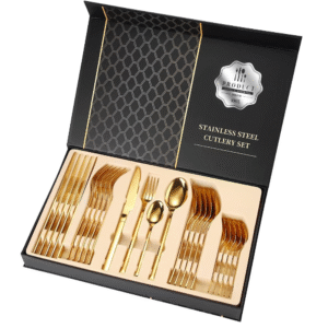 24 piece gold stainless steel cutlery set in gift box