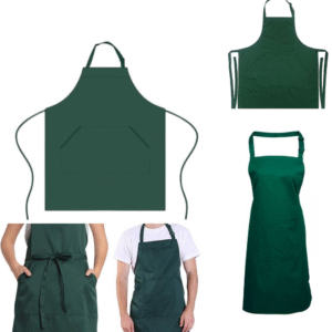 Dark green bib apron with two pockets