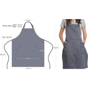 Dark grey bib apron with two pockets