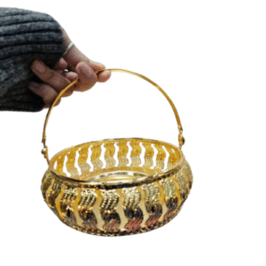 Decorative gift hamper basket in gold and silver mesh