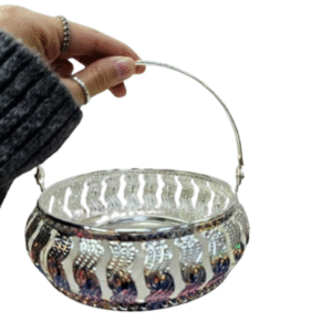 Decorative gift hamper basket in gold and silver mesh