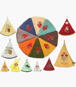 6 round tea towels in embroidered cotton