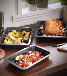Oven roasting baking tray set of 3 deep trays