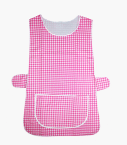 Pink check tabard apron with large front pocket