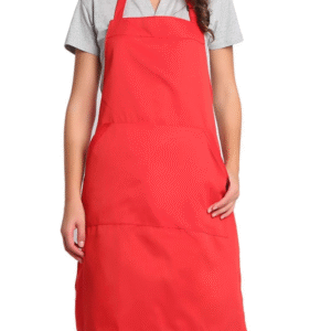 Red bib apron with two pockets