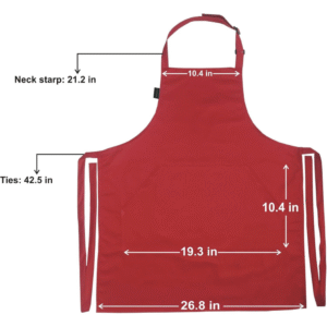 Red bib apron with two pockets
