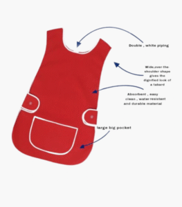 Red tabard apron with large front pocket