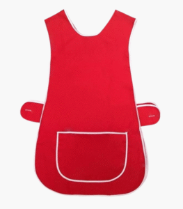 Red tabard apron with large front pocket