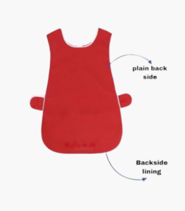 Red tabard apron with large front pocket