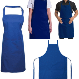Royal blue bib apron with two pockets