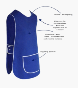 Royal blue tabard apron with large front pocket