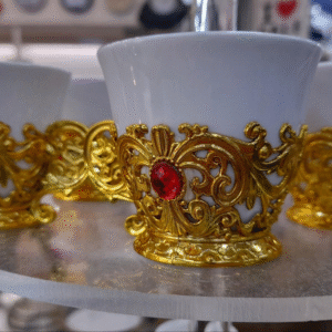 Gold Turkish tea cups set of 6 with saucers