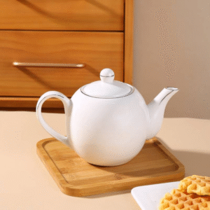 19 piece white and gold tea set with pot, cups and stand