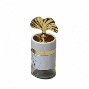 Set of 2 marble designed spice jars with gold lids